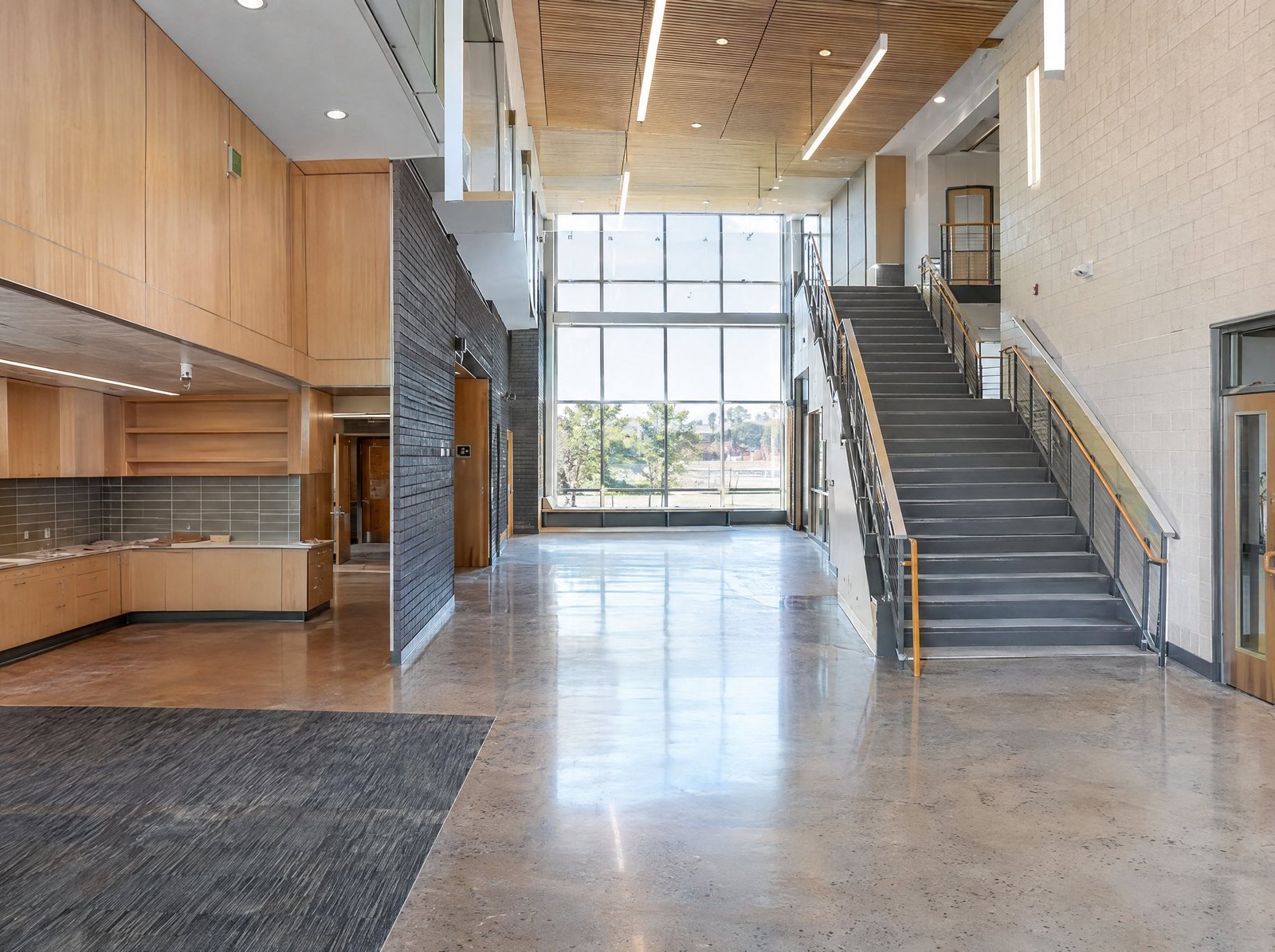 Renovated public facility interior with durable finishes