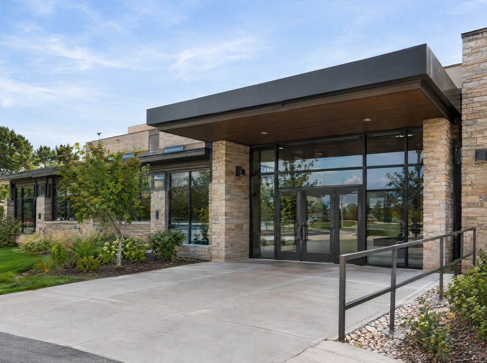 Public building exterior and entrance after facility improvements